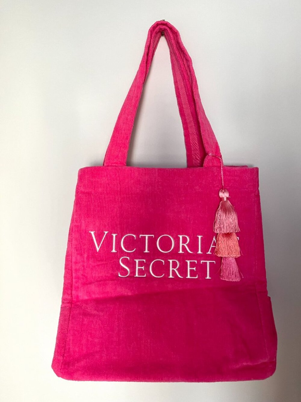 Victoria's Secret Extra Large Pink Velour Tote Bag w/ Tassle Charm